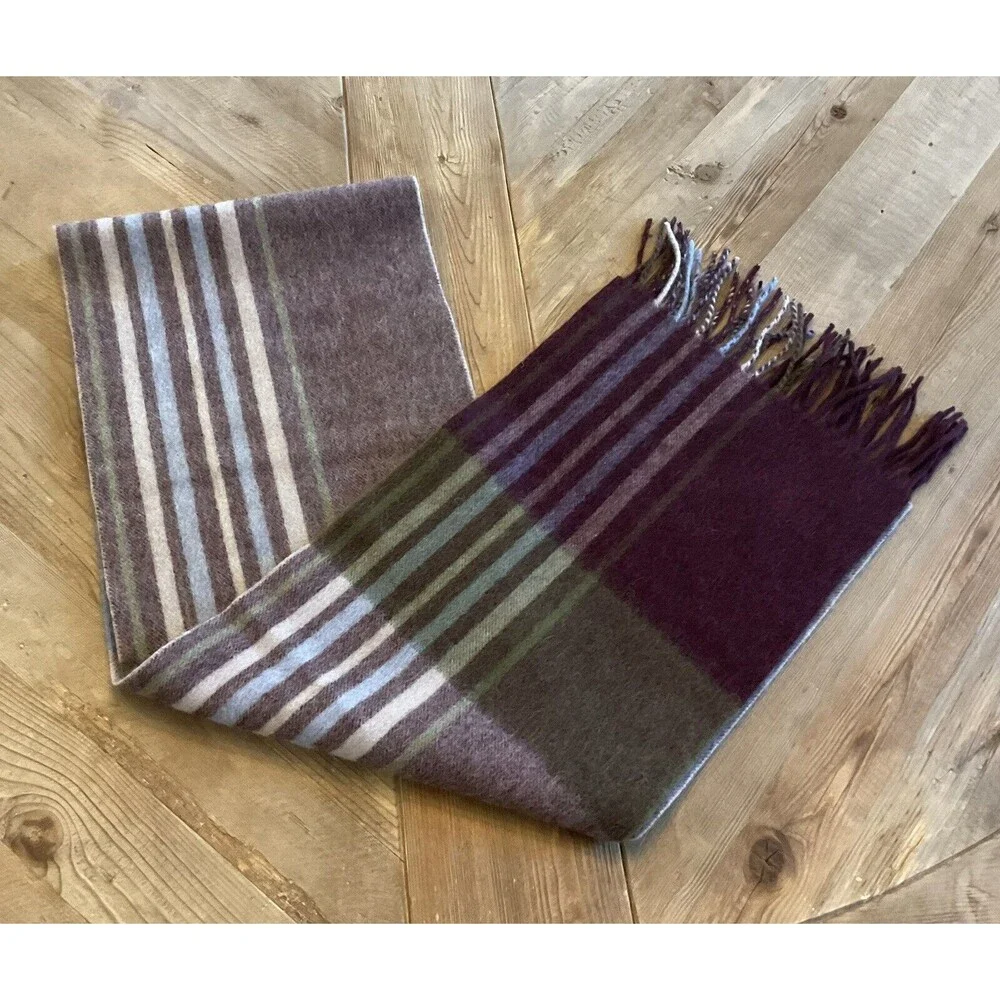 Edinburgh 100% Lambswool Fringe Scarf Classic Preppy Fall Winter Plum/Gray/Blue‎